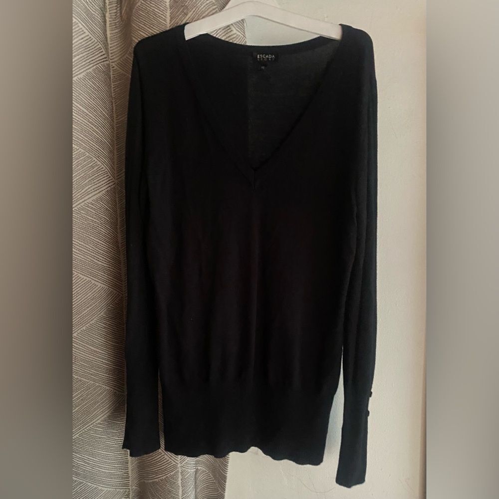 Escada Sport Black Button Cuff V Neck Sweater Womens Sz Medium